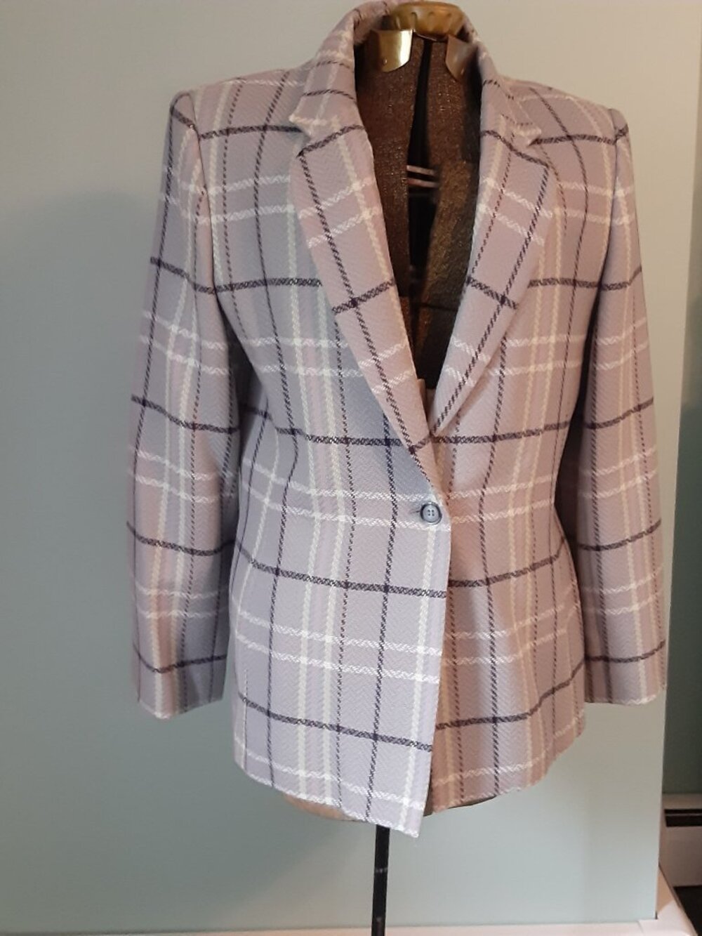VINTAGE PECK'S LADIES GRAY PLAID FULLY LINED 100% WOOL JACKET BLAZER SIZE 16
